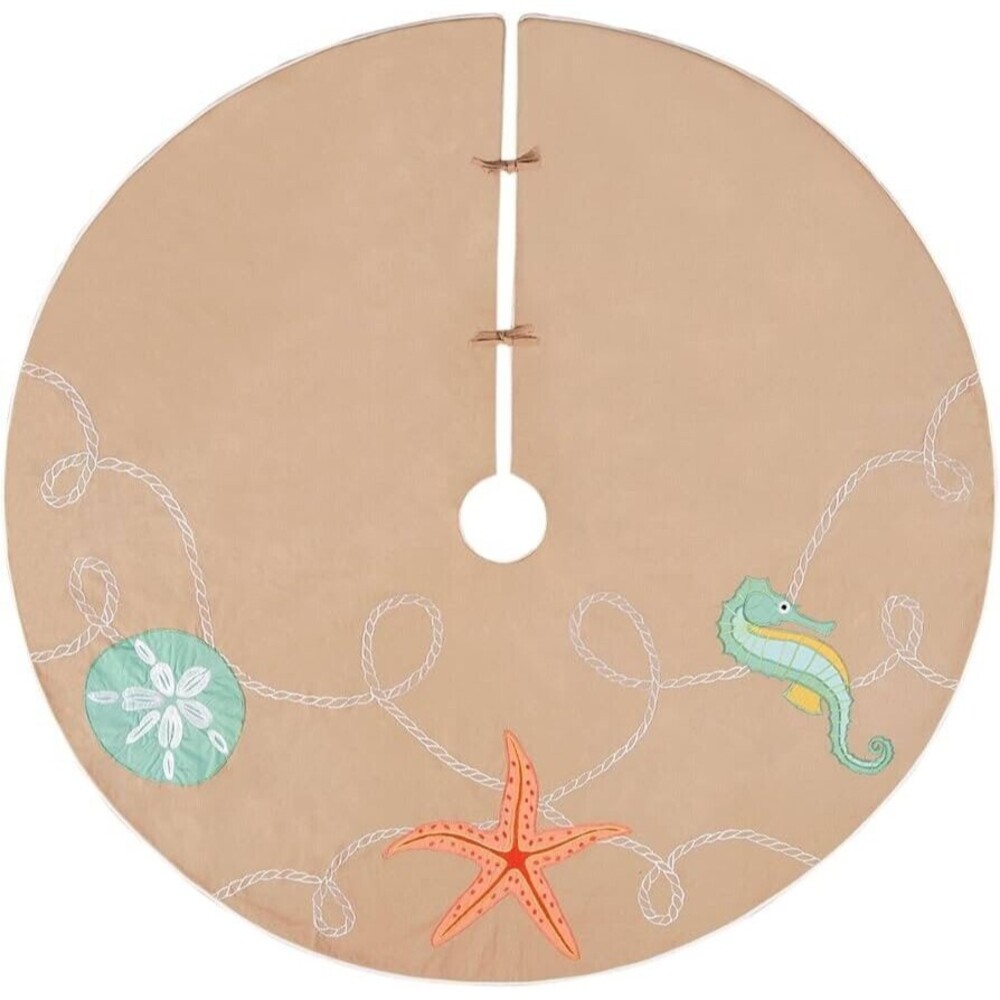 54" Tree Skirt Christmas Ashore Coastal Nautical Seahorse Starfish Sand dollar